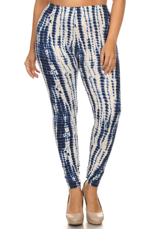 Multi/One Size Fits Most Voluptuous (+) Plus Size Tie Dye Print, Full Length Leggings In A Slim Fitting Style With A Banded High Waist - women's leggings at TFC&H Co.