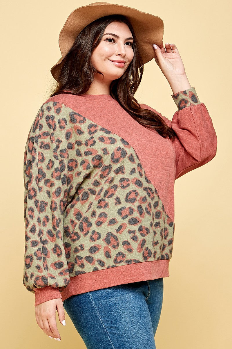 Voluptuous (+) Plus Size Cute Animal French Terry Brush Contrast Print Pullover - women's sweater at TFC&H Co.