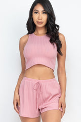 Mauve - Soft Rib Crop Tank Top & Shorts Outfit Set - 3 colors - womens short set at TFC&H Co.