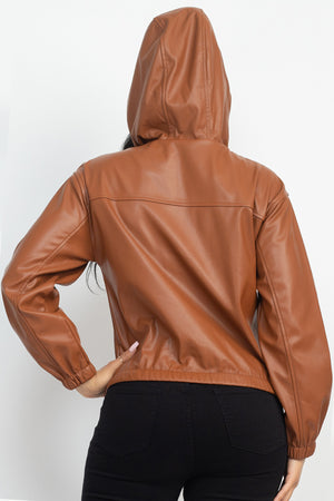 - Faux Leather Hoodie Jacket - 2 colors - womens jacket at TFC&H Co.