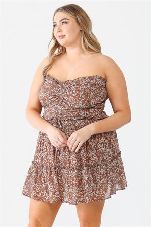 Floral Print Ruched Ruffle Smocked Back Top & High Waist Flare Hem Mini Skirt Set - Ships from The US - women's skirt set at TFC&H Co.