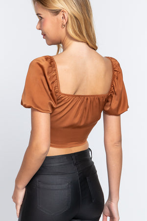 - Short Slv Shirring Satin Crop Top - 4 colors - Ships from The US - womens crop top at TFC&H Co.