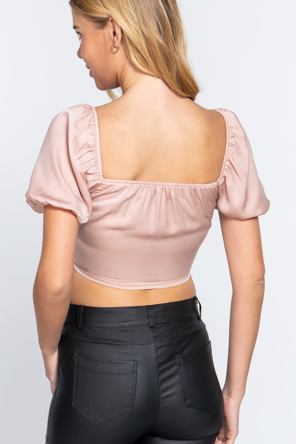 Short Slv Shirring Satin Crop Top - 4 colors - Ships from The US - women's crop top at TFC&H Co.