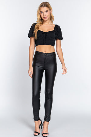 Short Slv Shirring Satin Crop Top - 4 colors - Ships from The US - women's crop top at TFC&H Co.