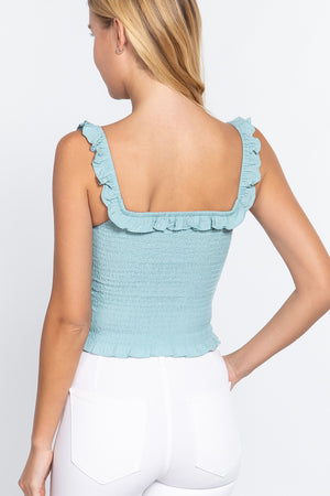 Smocking Ruffle Cami Woven Top - Ships from The US - women's shirts at TFC&H Co.