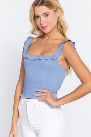 Smocking Ruffle Cami Woven Top - Ships from The US - women's shirts at TFC&H Co.