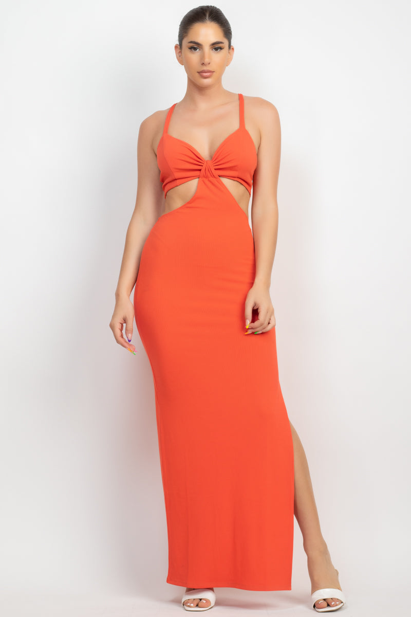 RED ORANGE Cutouts Side Slit Maxi Dress - Ships from The US - women's dress at TFC&H Co.