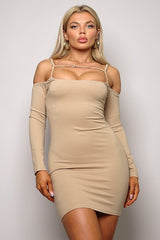 NUDE - Long Sleeve Cuff Front Strap Mini Dress-3 colors - Ships from The US - womens dress at TFC&H Co.