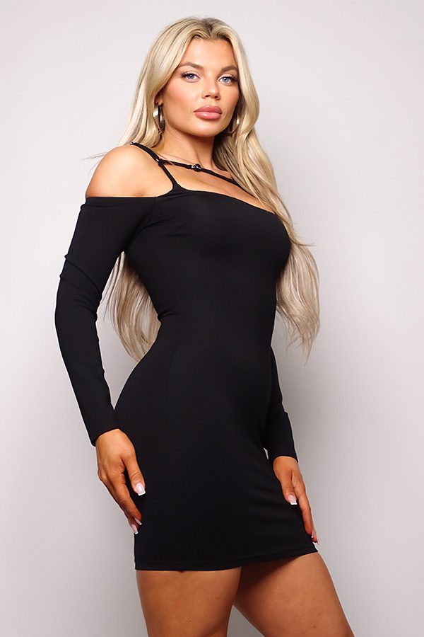 - Long Sleeve Cuff Front Strap Mini Dress-3 colors - Ships from The US - womens dress at TFC&H Co.