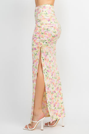 Front Knot Floral Top & Ruched Maxi Skirt Set - 5 colors - Ships from The US - women's skirt set at TFC&H Co.
