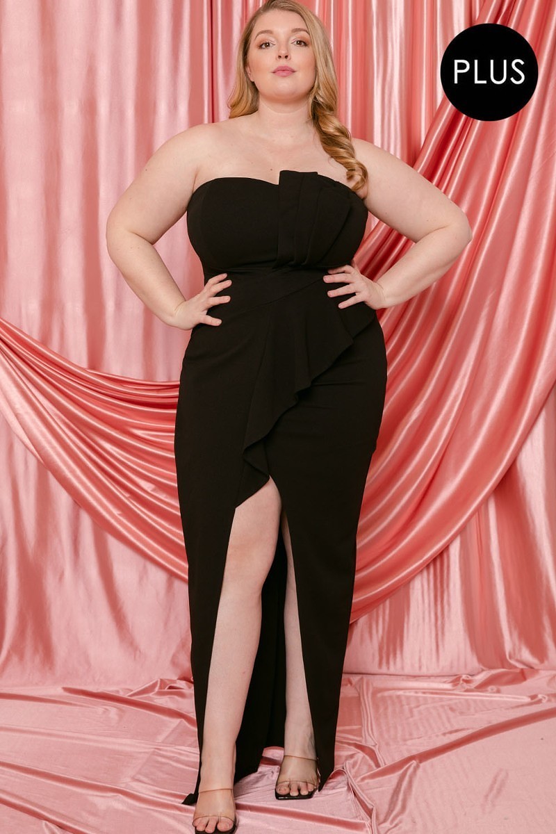 BLACK - Pleated Detail Tube Top Voluptuous (+) Plus Maxi Dress - 3 colors - Ships from The US - womens dress at TFC&H Co.