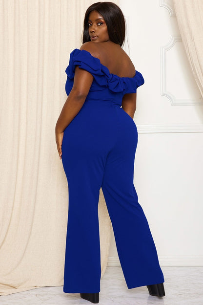 Ruffle Shoulder Shoulder Voluptuous (+) Plus Size Jumpsuit - 3 colors - Ships from The US - women's jumpsuit at TFC&H Co.