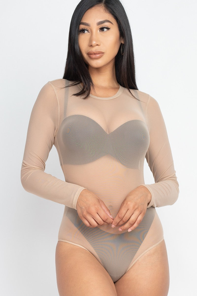 KHAKI Sexy Sheer Mesh Long Sleeve Bodysuit - 3 colors - Ships from The US - women's bodysuit at TFC&H Co.