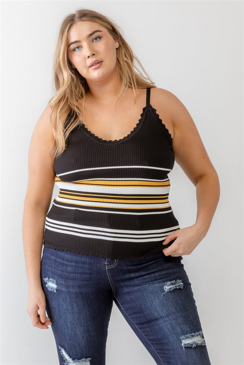BLACK/MUSTARD - Volutpuous (+) Plus Ribbed Ruffle Tank Top - 4 colors - Ships from The US - womens tank top at TFC&H Co.