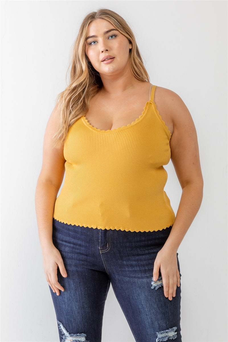 MUSTARD - Volutpuous (+) Plus Ribbed Ruffle Tank Top - 4 colors - Ships from The US - womens tank top at TFC&H Co.