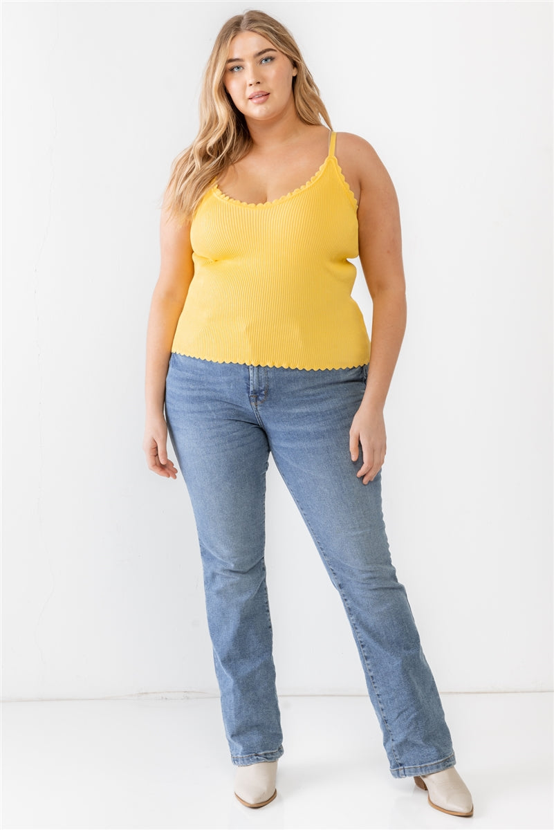 YELLOW - Volutpuous (+) Plus Ribbed Ruffle Tank Top - 4 colors - Ships from The US - womens tank top at TFC&H Co.