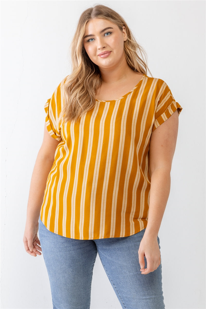 YELLOW - Voluptuous (+) Plus Striped Short Sleeve Relax Top - 2 colors - Ships from The US - womens shirt at TFC&H Co.