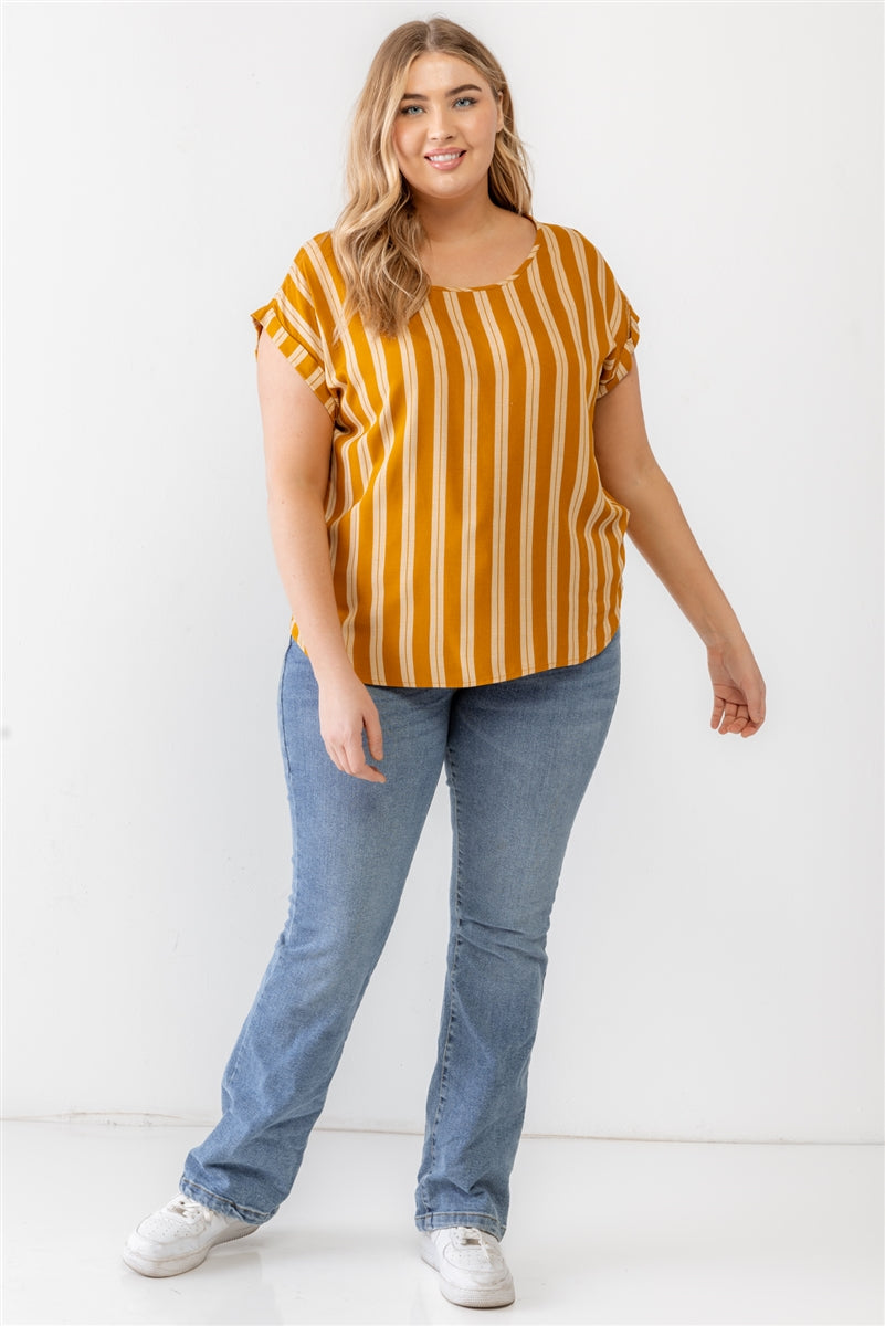 Voluptuous (+) Plus Striped Short Sleeve Relax Top - 2 colors - Ships from The US - women's shirt at TFC&H Co.