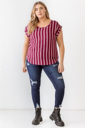 - Voluptuous (+) Plus Striped Short Sleeve Relax Top - 2 colors - Ships from The US - womens shirt at TFC&H Co.