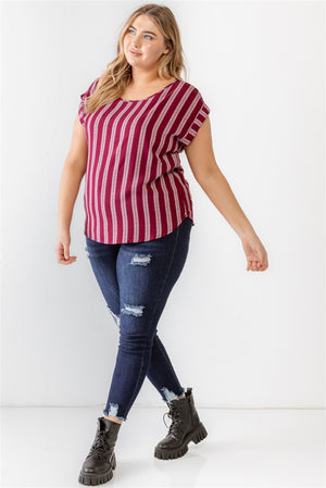 - Voluptuous (+) Plus Striped Short Sleeve Relax Top - 2 colors - Ships from The US - womens shirt at TFC&H Co.