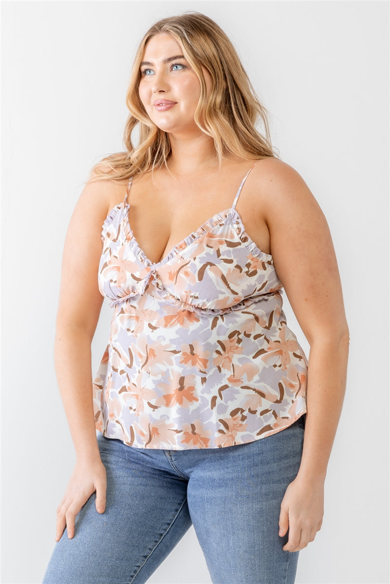 - Voluptuous (+) Plus Floral Print Woven Ruffle Sleeveless Back Zipper Tank Top - 3 colors - Ships from The US - womens tank top at TFC&H Co.