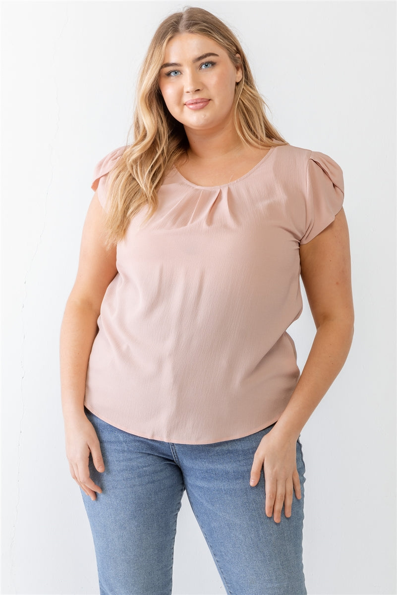 DUSTY PINK - Voluptuous (+) Plus Koshibo Textured Cap Sleeve Top - 5 colors - ships from The US - womens t-shirt at TFC&H Co.