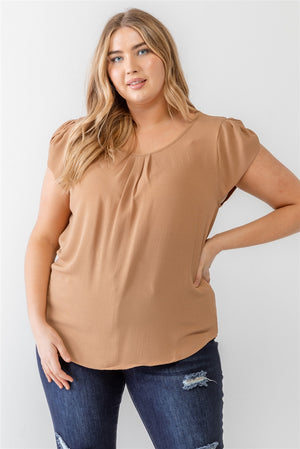 KHAKI - Voluptuous (+) Plus Koshibo Textured Cap Sleeve Top - 5 colors - ships from The US - womens t-shirt at TFC&H Co.