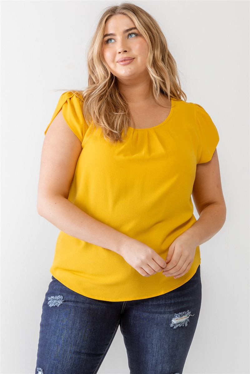 MUSTARD - Voluptuous (+) Plus Koshibo Textured Cap Sleeve Top - 5 colors - ships from The US - womens t-shirt at TFC&H Co.