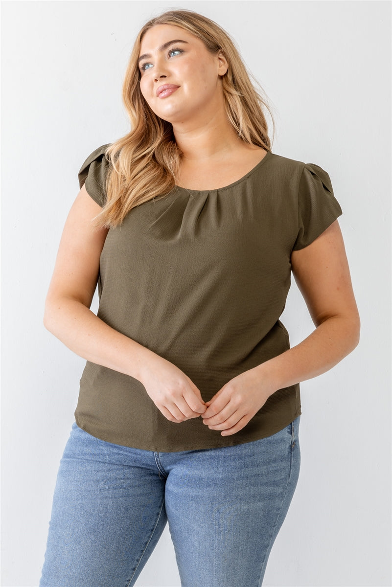 OLIVE - Voluptuous (+) Plus Koshibo Textured Cap Sleeve Top - 5 colors - ships from The US - womens t-shirt at TFC&H Co.