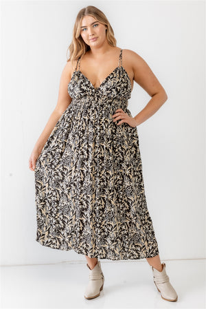 Voluptuous (+) Plus Floral Smocked Waist Sleeveless Midi Dress - Ships from The US - women's dress at TFC&H Co.