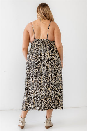 Voluptuous (+) Plus Floral Smocked Waist Sleeveless Midi Dress - Ships from The US - women's dress at TFC&H Co.