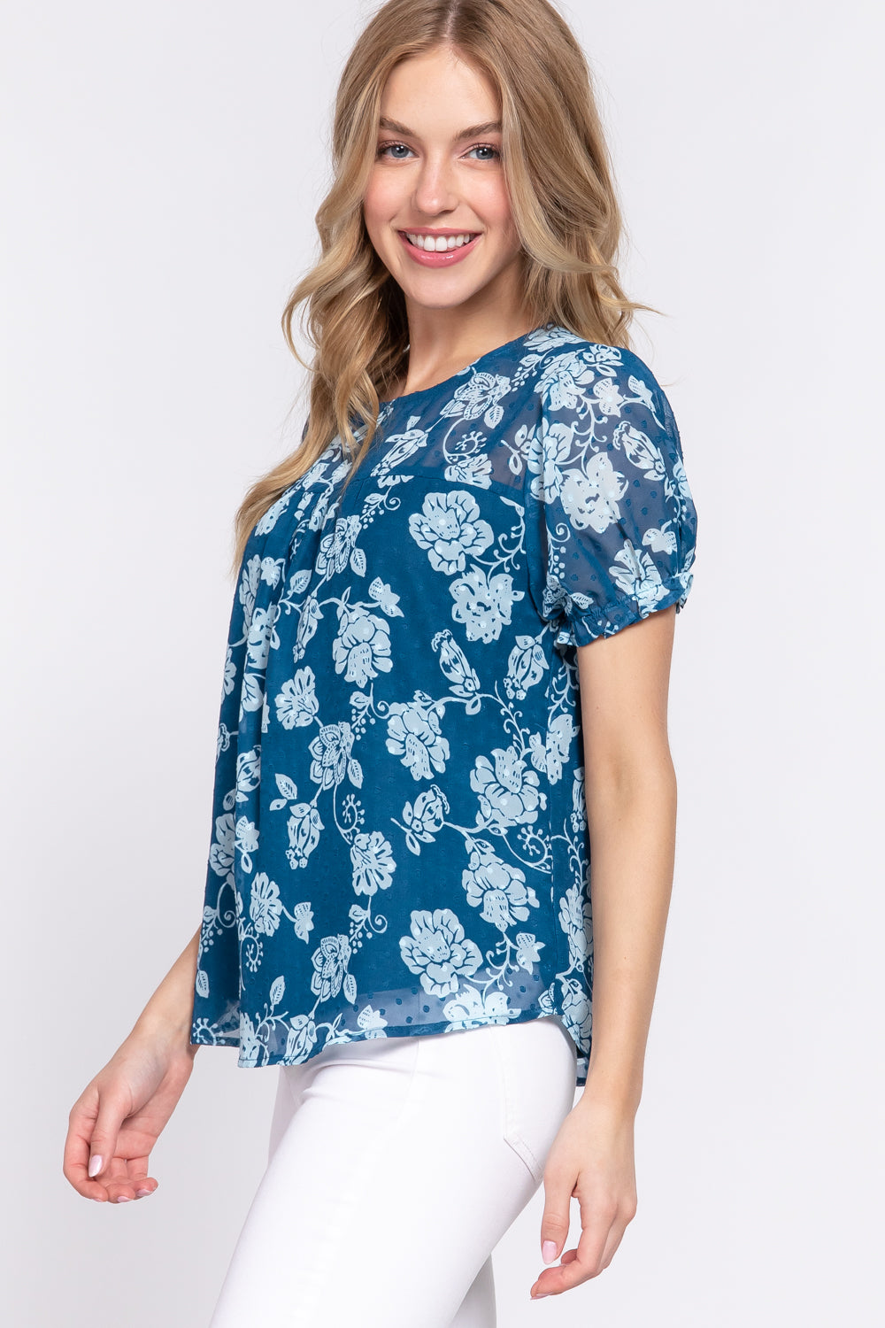 Short Slv Print Clip Dot Blouse - 2 colors - Ships from The US - women's blouse at TFC&H Co.
