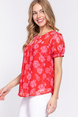 Short Slv Print Clip Dot Blouse - 2 colors - Ships from The US - women's blouse at TFC&H Co.