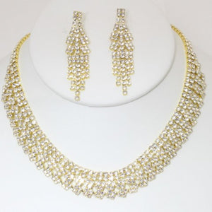 GOLD Rhinestone Necklace Earring Set - Ships from The US - necklace at TFC&H Co.