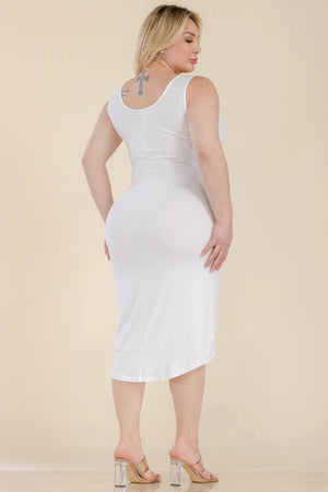 Voluptuous (+) Plus Size Solid Wrap Front Tie Side Midi Dress - Ships from The USA - women's dress at TFC&H Co.
