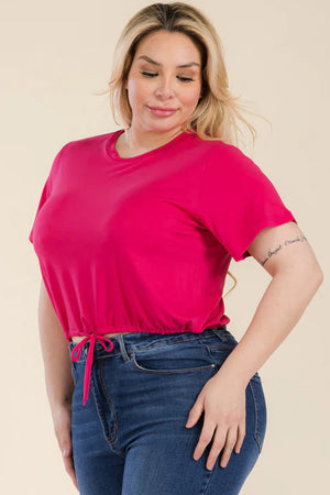 - Voluptuous (+) Plus Size Tie Front Drawstring Short Sleeve Crop Top - Ships from The USA - womens t-shirt at TFC&H Co.