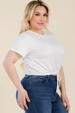 - Voluptuous (+) Plus Size Tie Front Drawstring Short Sleeve Crop Top - Ships from The USA - womens t-shirt at TFC&H Co.
