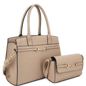 Taupe - 2in1 Matching Design Handle Satchel With Crossbody Bag - 5 colors - handbag at TFC&H Co.