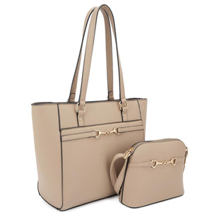 Taupe - 2in1 Smooth Matching Shoulder Tote Bag With Crossbody Set -5 colors - handbag at TFC&H Co.