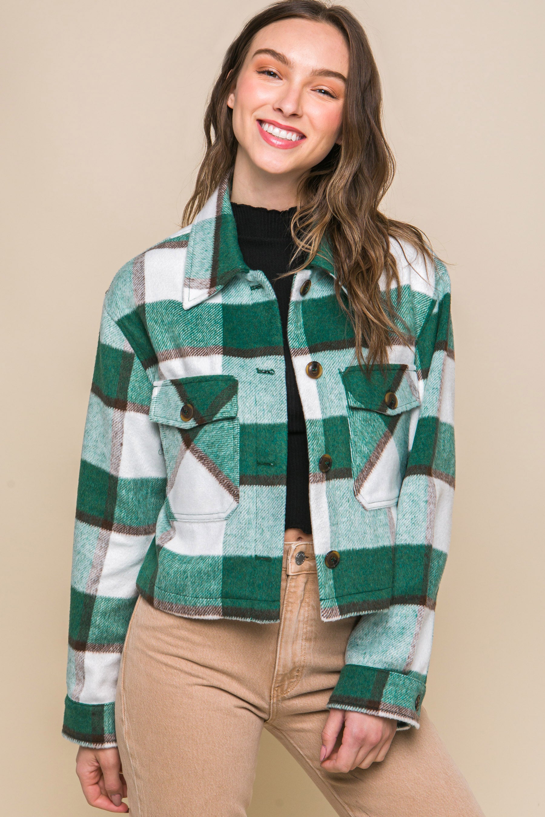 - Yarn Dyed Plaid Button Up Jacket - 2 colors - womens jacket at TFC&H Co.