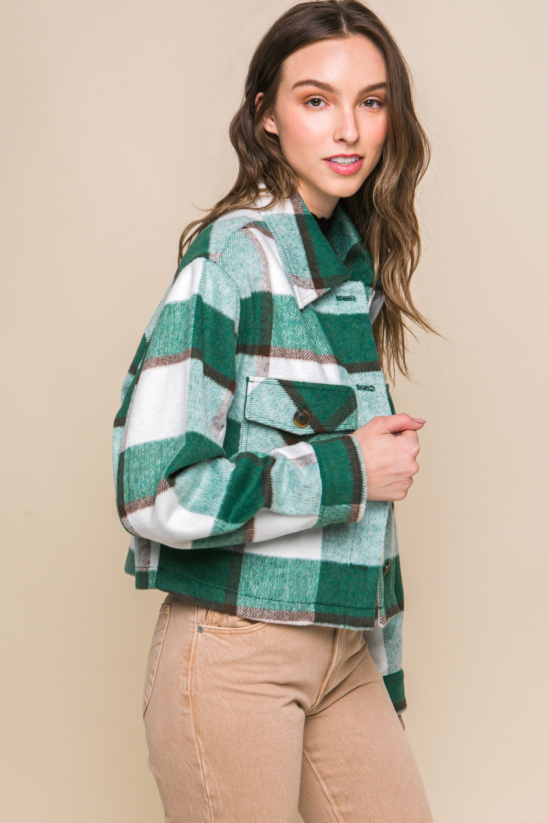 - Yarn Dyed Plaid Button Up Jacket - 2 colors - womens jacket at TFC&H Co.