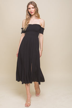 BLACK Flowy Off The Shoulder Dress - 6 colors - Ships from The USA - women's dress at TFC&H Co.
