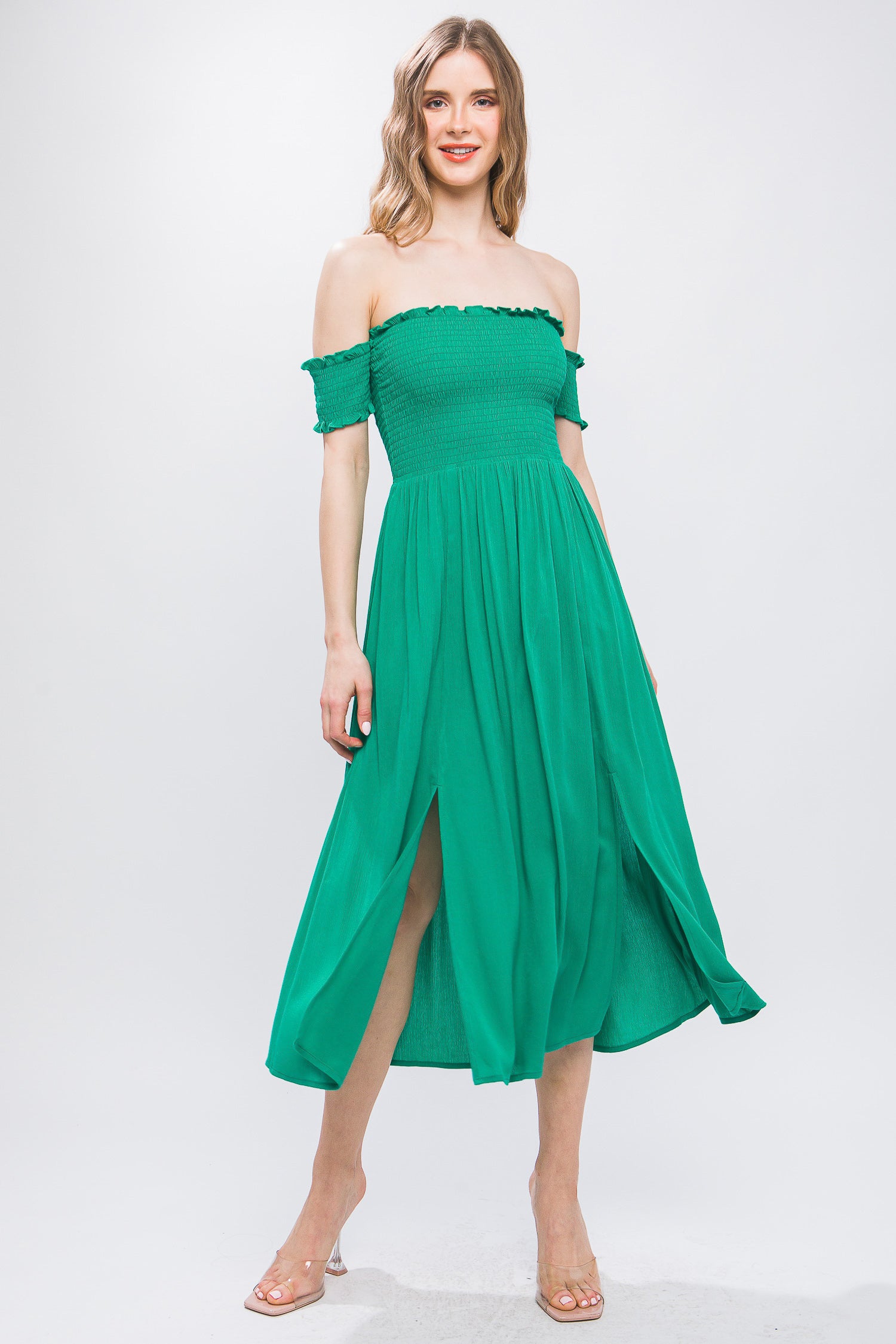 GREEN Flowy Off The Shoulder Dress - 6 colors - Ships from The USA - women's dress at TFC&H Co.