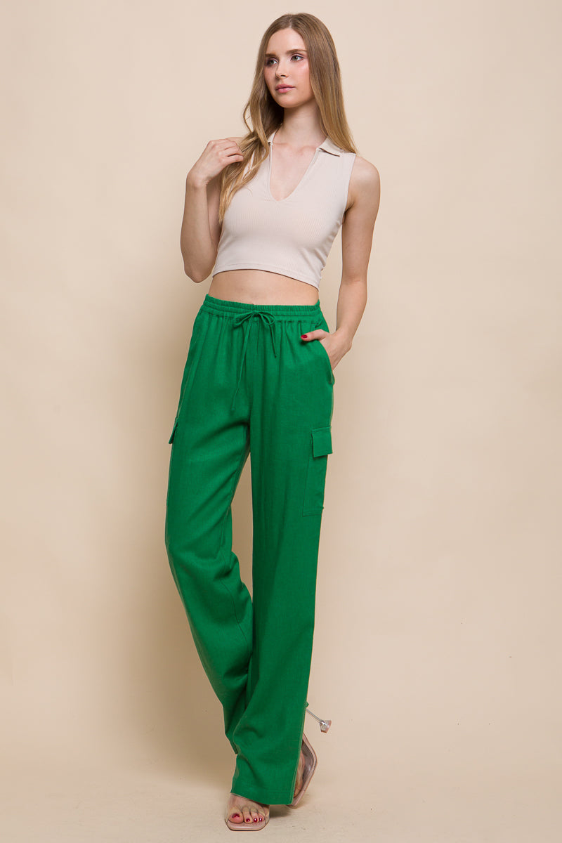 GREEN Linen Straight Leg Cargo Pants - 3 colors - Ships from The USA - women's pants at TFC&H Co.