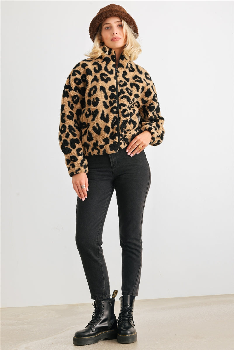 - Leopard Teddy Zip-up Two Pocket Jacket - 2 colors - womens jacket at TFC&H Co.