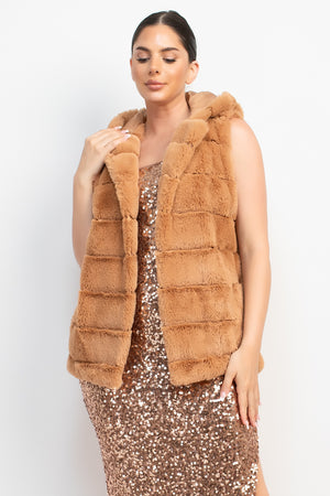 Camel - Faux Fur Collared Vest - womens vest at TFC&H Co.