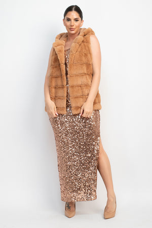 - Faux Fur Collared Vest - womens vest at TFC&H Co.