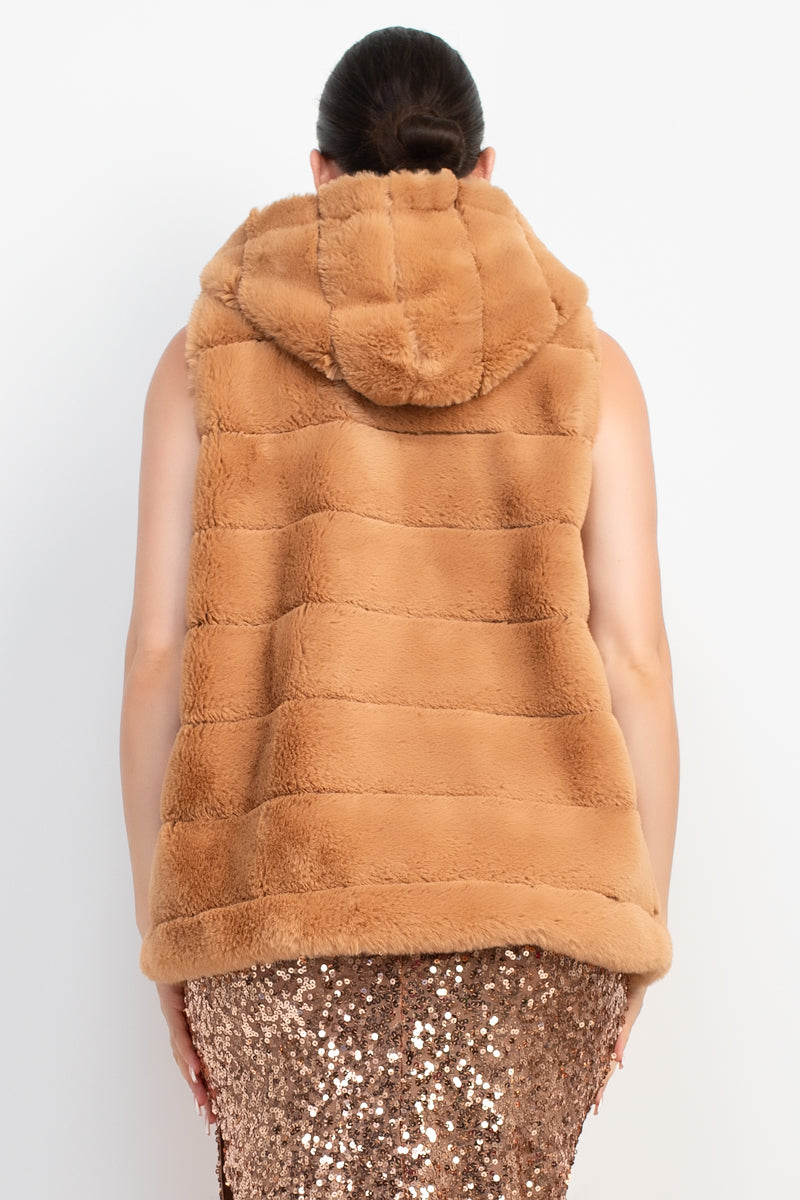 - Faux Fur Collared Vest - womens vest at TFC&H Co.