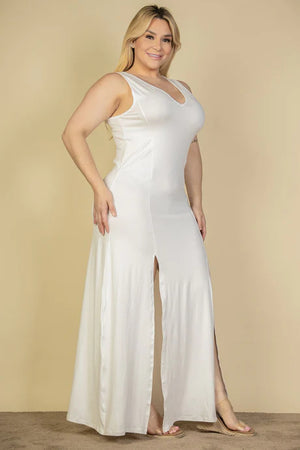 White Voluptuous (+) Plus Size Plunge Neck Thigh Split Maxi Dress - 4 colors - women's dress at TFC&H Co.