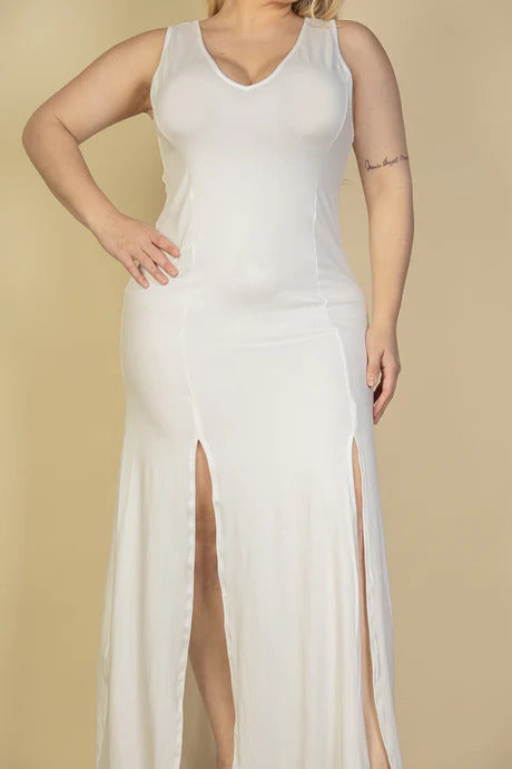 Voluptuous (+) Plus Size Plunge Neck Thigh Split Maxi Dress - 4 colors - women's dress at TFC&H Co.